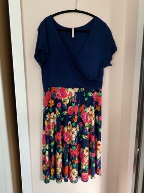 ModCloth Navy Floral Wrap-Style Women's Dress